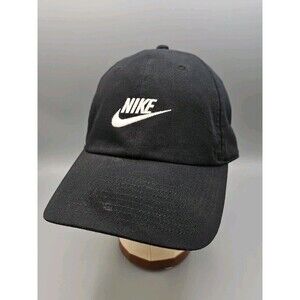 Nike Swoosh Classic Logo Dad Black  Adult One Size Adjustable Strap Hat Cap
